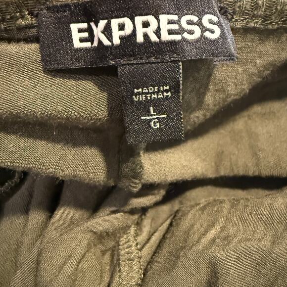 Express V Neck Olive Green Ribbed Midi Dress 3/4 Sheer Sleeves Large Fall Chic - Picture 5 of 6